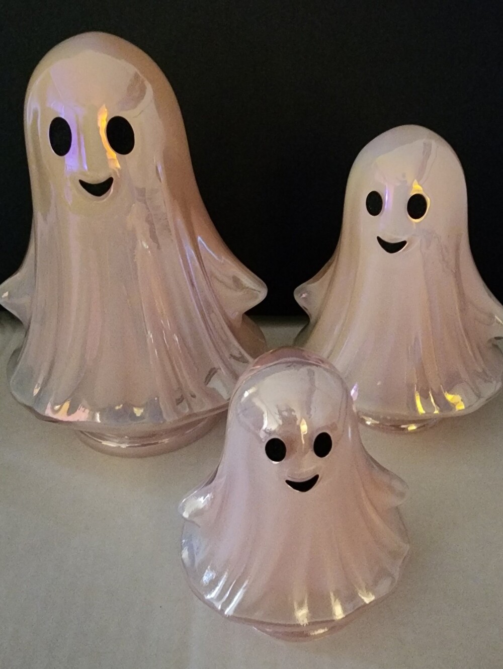 Set of 3 Ghost, Lite Pearl Pinkish Ceramic, Very Cute, Shimmery Iridescent Look